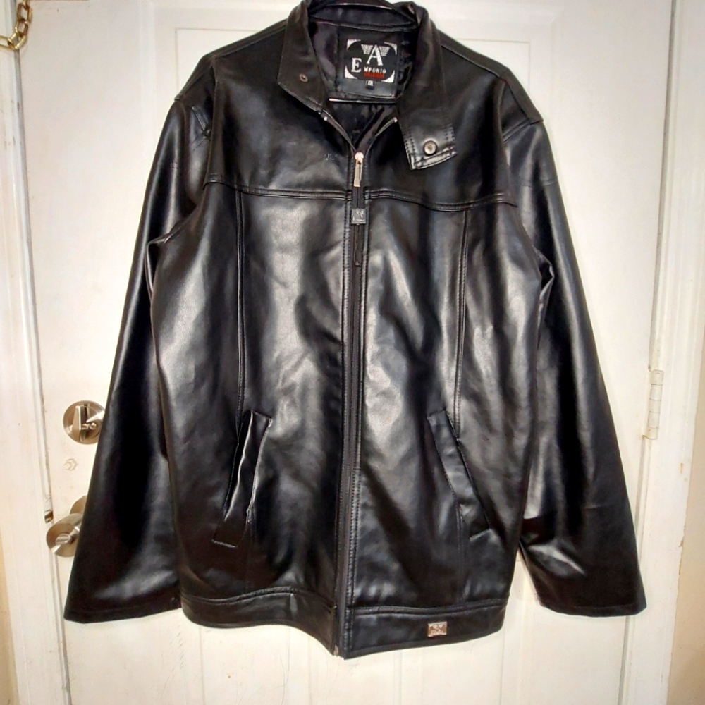 ARMANI Emporio Collezione Men's Faux Black Leather Jacket Size XXL